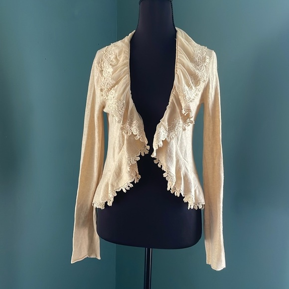 LOFT Beige Lace-Trimmed Sweater - Picture 1 of 8